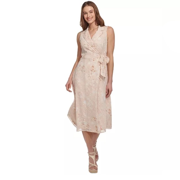 DKNY - Women's Printed Chiffon Side-Tie Midi Dress - Size 6 - Picture 1 of 8